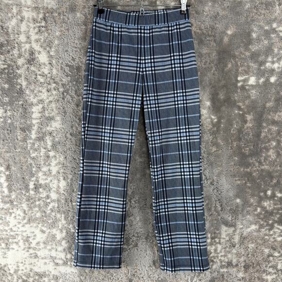 Sanctuary Anthrolologie Sz XXS Ankle Plaid Stretch Waist Straight Leg Pants Blue - Picture 1 of 12